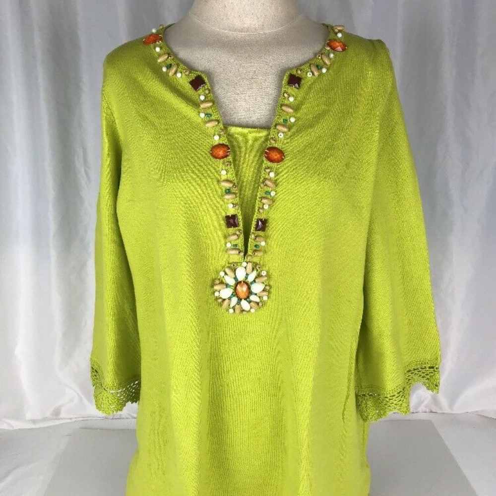 Sweaterworks Green Beaded Long Sleeve Knit Top XL